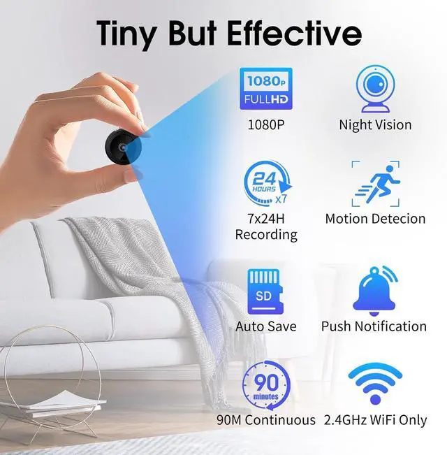 Alt view image 4 of 7 - Mini Hidden Camera, 1080P HD WiFi Camera, Small Cameras Wireless, Nanny cam with Night Vision for Indoor, Pets, Baby