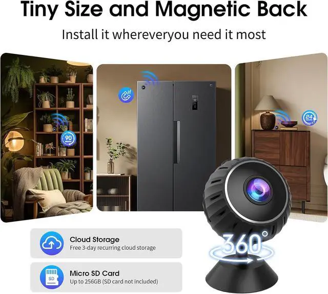 Alt view image 6 of 7 - Mini Hidden Camera, 1080P HD WiFi Camera, Small Cameras Wireless, Nanny cam with Night Vision for Indoor, Pets, Baby