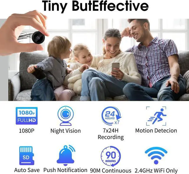 Alt view image 4 of 7 - Small Hidden Spy Camera Wireless Indoor - 2025 Upgraded WiFi Small Cameras Hidden Wireless - 1080P HD Home Security Camera - Nanny Camera for Pet, Baby - Motion Detection, Night Vision (Black)