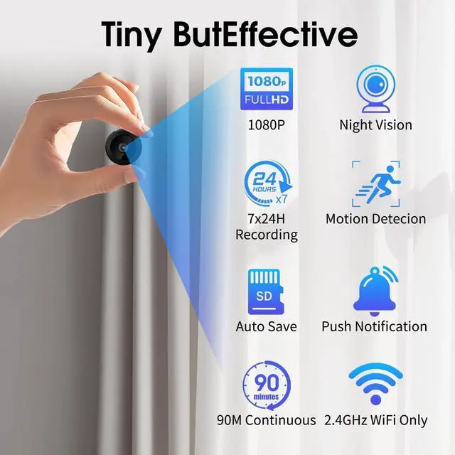 Alt view image 5 of 6 - Mini Hidden Camera Indoor, WiFi Wireless Small Camera, Home Security Camera for Pet, Baby with Motion Detection, Night Vision, App Control