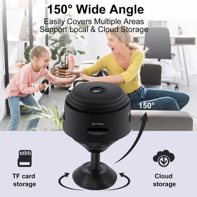 Alt view image 3 of 6 - Hidden Camera, 1080P HD WiFi Camera - Mini Nanny Cam with Night Vision & Motion Detection - Indoor/Outdoor Wireless Security Camera for Home, Car, Baby & Pet Monitoring(Black)