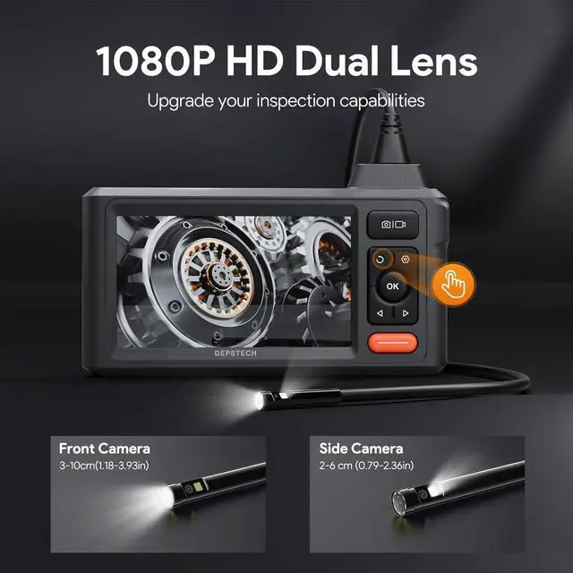 Alt view image 6 of 7 - Dual-Lens Endoscope Camera with Light, DEPSTECH 1080P HD Borescope with 5"" IPS Screen, 16.5FT Flexible Sewer Camera, IP67 Waterproof Plumbing Snake Camera, Cool Gadgets for Men, Women, Black