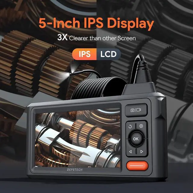 Alt view image 2 of 7 - Dual-Lens Endoscope Camera with Light, DEPSTECH 1080P HD Borescope with 5"" IPS Screen, 16.5FT Flexible Sewer Camera, IP67 Waterproof Plumbing Snake Camera, Cool Gadgets for Men, Women, Black