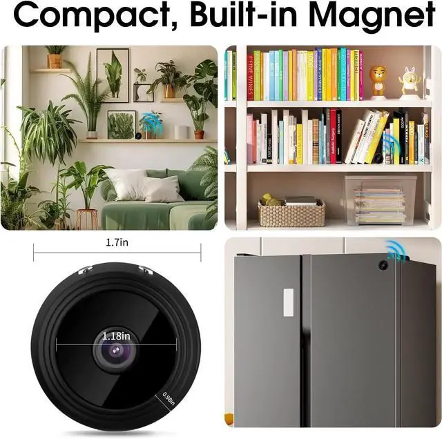 Alt view image 2 of 7 - Small Hidden Spy Camera Wireless Indoor - 2025 Upgraded WiFi Small Cameras Hidden Wireless - 1080P HD Home Security Camera - Nanny Camera for Pet, Baby - Motion Detection, Night Vision (Black)