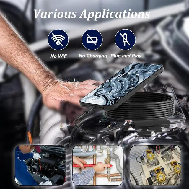 Alt view image 7 of 7 - Endoscope Camera with Light, 1920P HD Borescope with 8 Adjustable LED Lights, 10ft Semi-Rigid Snake Cable, 7.9mm IP68 Waterproof Industrial Inspection Camera Compatible for Android, iPhone, iPad