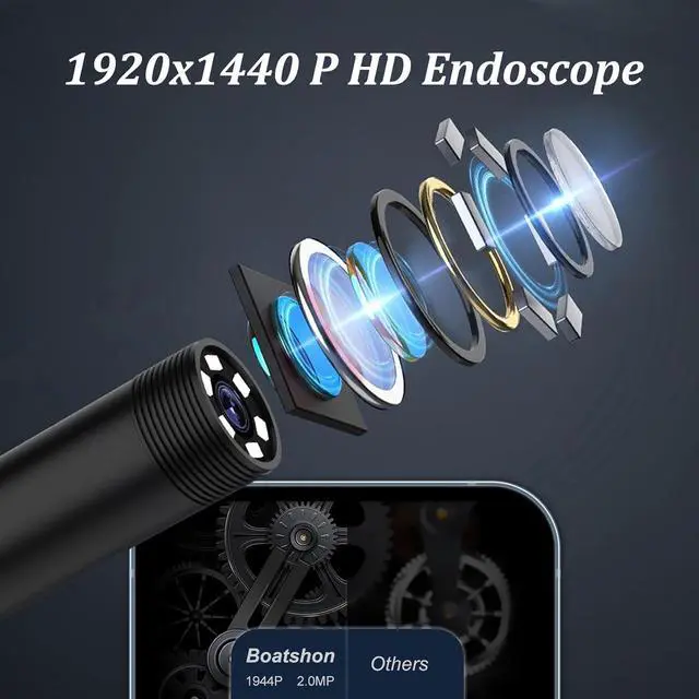 Alt view image 6 of 7 - Endoscope Camera with Light, 1920P HD Borescope with 8 Adjustable LED Lights, 10ft Semi-Rigid Snake Cable, 7.9mm IP68 Waterproof Industrial Inspection Camera Compatible for Android, iPhone, iPad