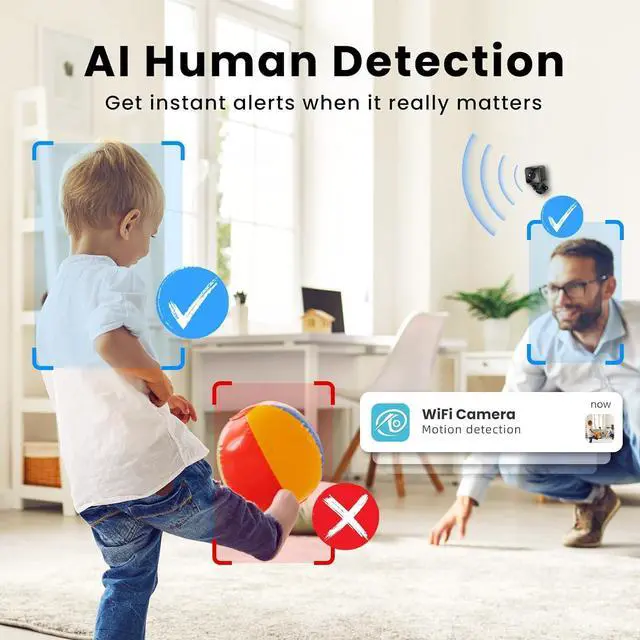Alt view image 4 of 7 - Hidden Camera 1080P HD Mini Wireless WiFi Security Camera with Wide Angle View, AI Human Motion Detection, Night Vision, SD & Cloud Storage