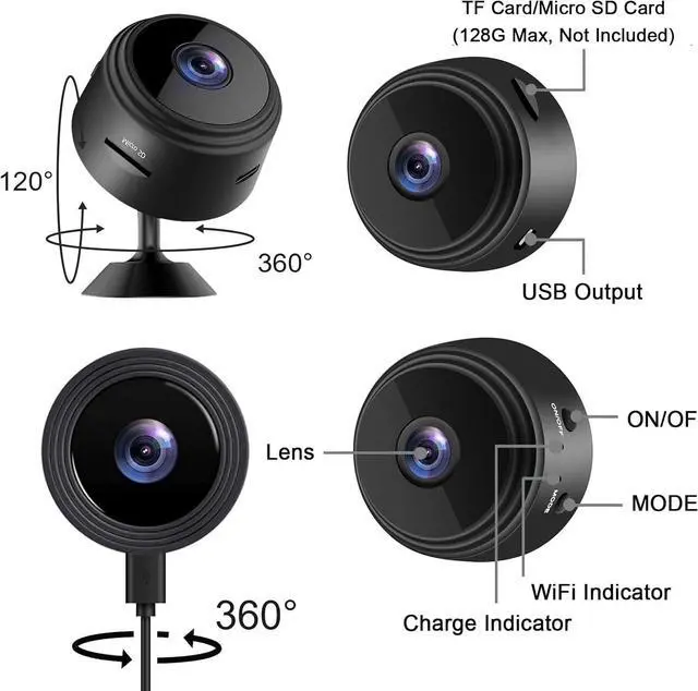 Alt view image 7 of 7 - Hidden Spy Camera for Home Use, Mini Security Wireless WiFi Camera, HD 1080P Indoor/Outdoor Night Vision Nanny Cam for Baby, Pets, Compatible with Smartphone, Tablets(Video Only)