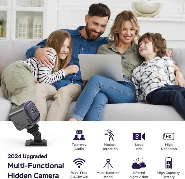 Alt view image 2 of 7 - Spy Camera Hidden Camera with Audio/Video, Mini Wireless Camera with Phone App, Two-Way Audio, Night Vision, Motion Detection, Real Time Recording Surveill