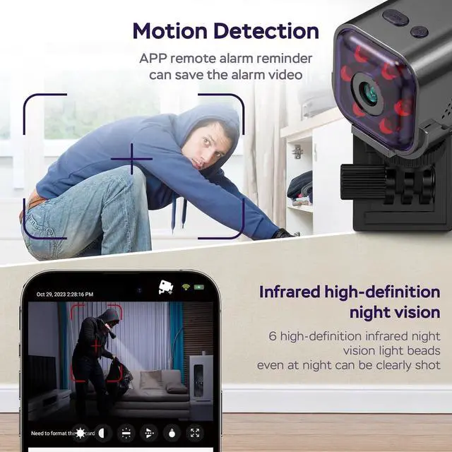 Alt view image 4 of 7 - Spy Camera Hidden Camera with Audio/Video, Mini Wireless Camera with Phone App, Two-Way Audio, Night Vision, Motion Detection, Real Time Recording Surveill