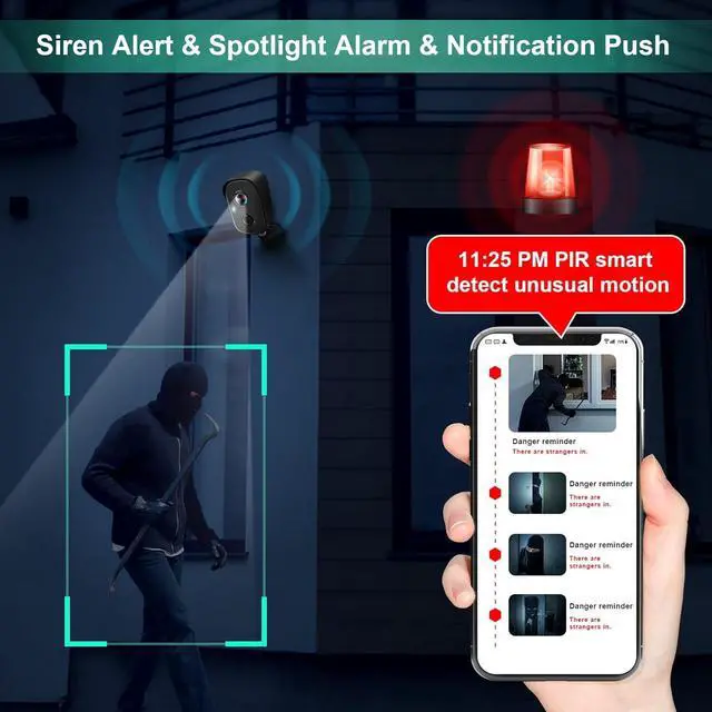 Alt view image 4 of 6 - Security Cameras Wireless Outdoor, 2K Battery Powered AI Motion Detection Spotlight Siren Alarm WiFi Surveillance Indoor Home Camera, Color Night Vision, 2-Way Talk, Waterproof, Cloud/SD Storage