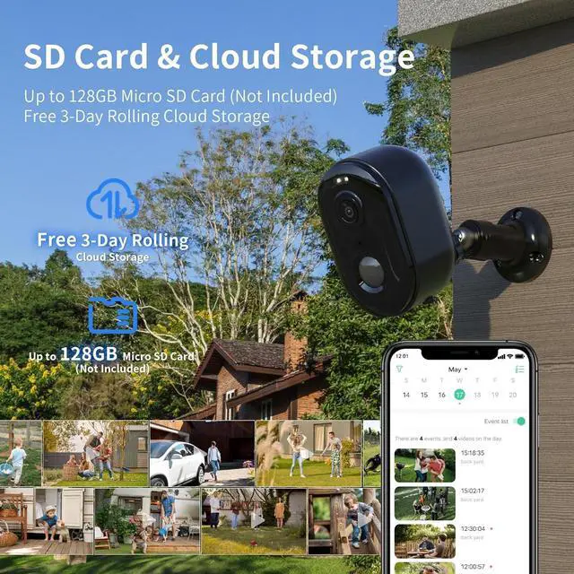 Alt view image 6 of 7 - Security Cameras Wireless Outdoor, Battery Powered 2k WiFi Cameras for Home Security, Spotlight Color Night Vision, AI Motion Detection, Siren, Weatherproof, 2-Way Talk, Playback, SD/Cloud Storage