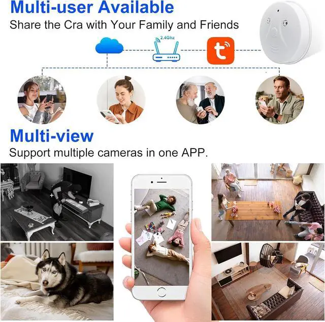 Alt view image 4 of 7 - Hidden Camera Smoke Detector HD 1080P Wireless WiFi Cam Video Mini Cam with Night Vision and Motion Detection & Loop Recording Indoor Cam for Home Office(No Sound)