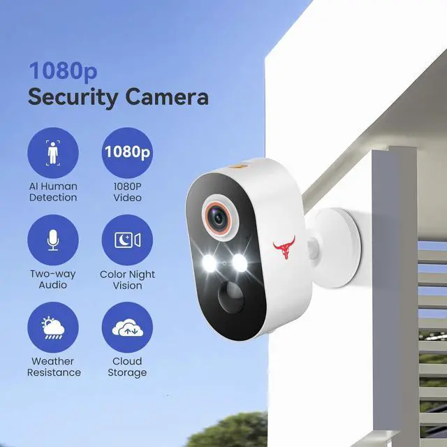 Alt view image 2 of 7 - 1080p Wireless Security Camera, 2.4GHz Wi-Fi, Color Night Vision, AI Human Detection, PIR Motion Detection, 2-Way Talk, Outdoor Surveillance Bullet Cam (1 Pack)