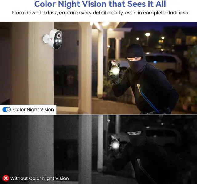 Alt view image 5 of 7 - 1080p Wireless Security Camera, 2.4GHz Wi-Fi, Color Night Vision, AI Human Detection, PIR Motion Detection, 2-Way Talk, Outdoor Surveillance Bullet Cam (1 Pack)