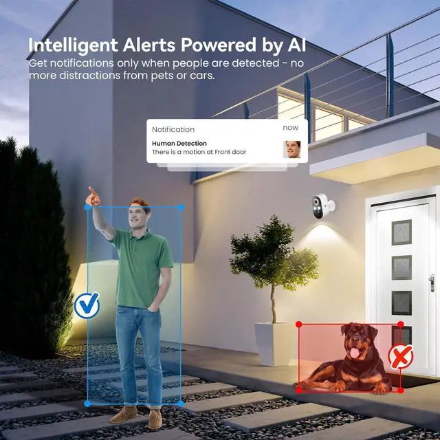 Alt view image 3 of 7 - 1080p Wireless Security Camera, 2.4GHz Wi-Fi, Color Night Vision, AI Human Detection, PIR Motion Detection, 2-Way Talk, Outdoor Surveillance Bullet Cam (1 Pack)