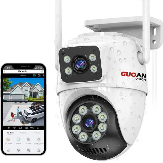 Main image of Security Camera Outdoor,6MP Dual LensWiFi Outside Camera for Home Security with Power Cord, 360° View, Auto Tracking, Human Detection, Color Night Vision, IP66 Waterproof, 24/7 Record, SD/Cloud