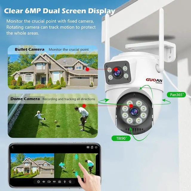 Alt view image 2 of 7 - Security Camera Outdoor,6MP Dual LensWiFi Outside Camera for Home Security with Power Cord, 360° View, Auto Tracking, Human Detection, Color Night Vision, IP66 Waterproof, 24/7 Record, SD/Cloud