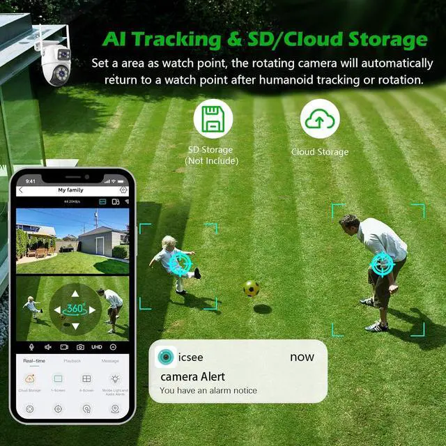Alt view image 4 of 7 - Security Camera Outdoor,6MP Dual LensWiFi Outside Camera for Home Security with Power Cord, 360° View, Auto Tracking, Human Detection, Color Night Vision, IP66 Waterproof, 24/7 Record, SD/Cloud