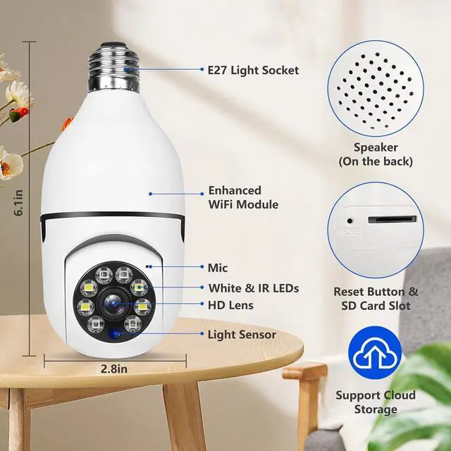Alt view image 2 of 7 - 5G Light Bulb Security Camera WiFi Dual Band,360 Degree 1080P Wireless Indoor Full Color,Smart Dome Camera with Auto Tracking, Light Socket Surveillance PTZ Camera