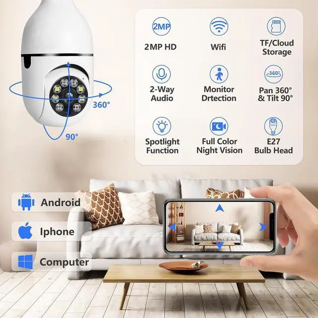 Alt view image 6 of 7 - 5G Light Bulb Security Camera WiFi Dual Band,360 Degree 1080P Wireless Indoor Full Color,Smart Dome Camera with Auto Tracking, Light Socket Surveillance PTZ Camera