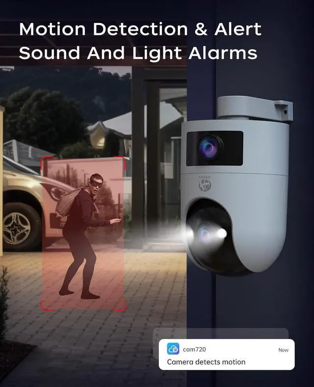 Alt view image 2 of 7 - 5G 2.4G Dual WiFi Security Camera Outdoor 2K Dual Lens Home Surveillance IP Cam 360° PTZ 2 Way Audio IP66 Waterproof Motion Detection Alert Color Night Cloud/Card Record