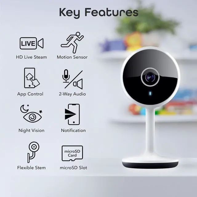 Alt view image 2 of 7 - Indoor Smart Security Cameras, 1080p HD Wi Fi Surveillance, Motion Detection, Night Vision, Two Way Audio, Compatible with Alexa & Google, Cloud & Local Storage