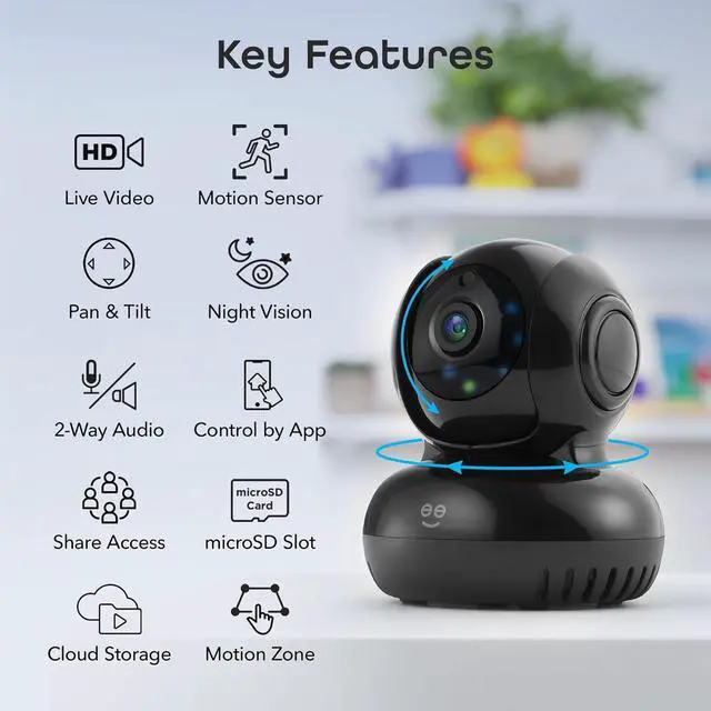 Alt view image 2 of 7 - Sentinel 1080p Security Camera, 24/7 Live Streaming, Pan/Tilt/Zoom, Motion Detection, Night Vision, Two-Way Audio, Alexa & Google Assistant
