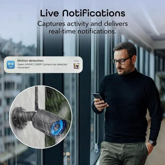 Alt view image 4 of 7 - 1080p Outdoor Security Camera, IP66 Weatherproof WiFi Surveillance with Night Vision and Motion Detection, Compatible with Alexa and Google Home, No Hub Required (Black)