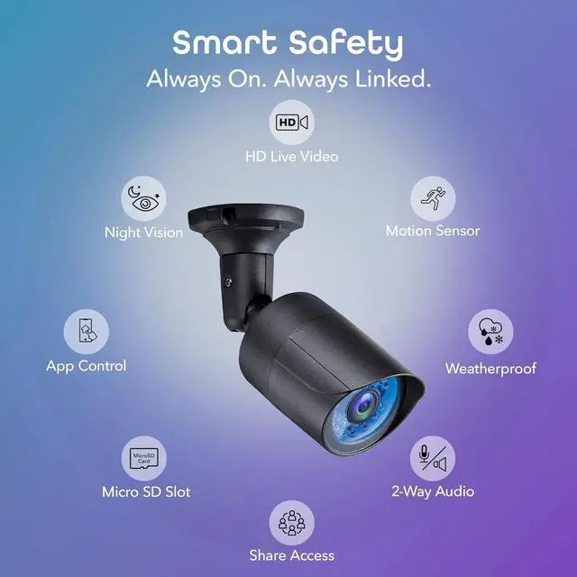 Alt view image 2 of 7 - 1080p Outdoor Security Camera, IP66 Weatherproof WiFi Surveillance with Night Vision and Motion Detection, Compatible with Alexa and Google Home, No Hub Required (Black)
