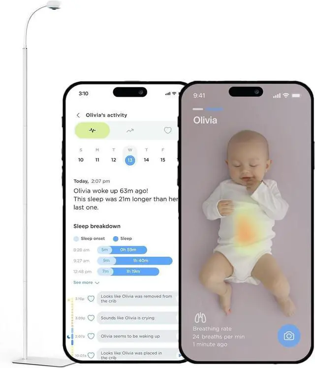Main image of WiFi Baby Camera Monitor & Floor Stand, Sensor-Free Infant Breathing Monitor, Smart AI Monitoring, Sleep Tracker, Crying Detection, Night Vision, 2-Way Audio, Newborn Essentials for Toddler Room