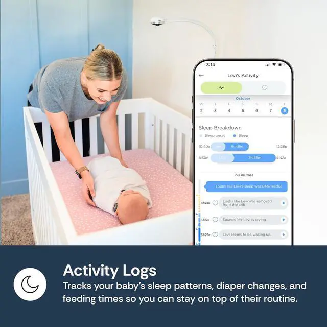 Alt view image 4 of 7 - WiFi Baby Camera Monitor & Floor Stand, Sensor-Free Infant Breathing Monitor, Smart AI Monitoring, Sleep Tracker, Crying Detection, Night Vision, 2-Way Audio, Newborn Essentials for Toddler Room