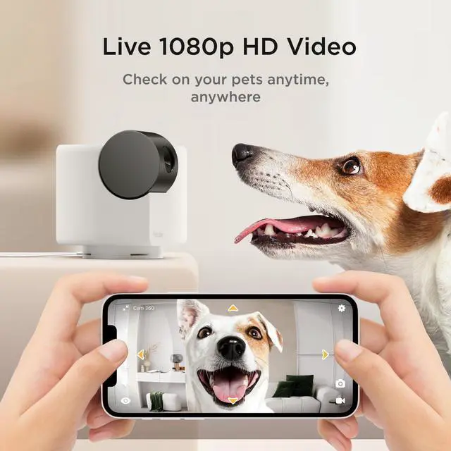 Alt view image 2 of 6 - 360 Camera Interactive WiFi Pet and Home Security Pan-Tilt Camera with Phone App, 1080p HD Video, 360° Rotation, Night Vision, AI Alerts