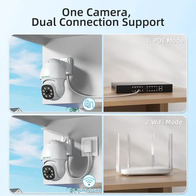 Alt view image 3 of 7 - 4K PTZ POE Wired & WiFi Security Camera Outdoor-Dual Network Support, Auto Tracking ONVIF Security Cam, Color Night Vision, Human/Vehicle Detection, 2-Way Audio, Waterproof, 24/7 Record, CamHiPro