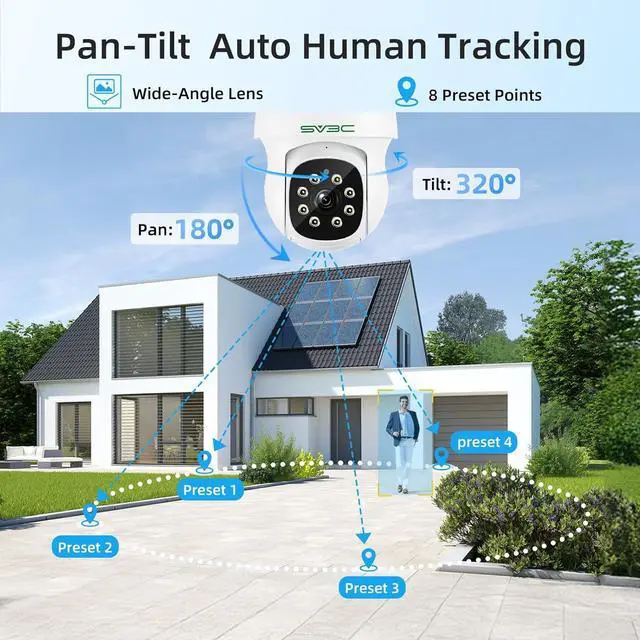 Alt view image 4 of 7 - 4K PTZ POE Wired & WiFi Security Camera Outdoor-Dual Network Support, Auto Tracking ONVIF Security Cam, Color Night Vision, Human/Vehicle Detection, 2-Way Audio, Waterproof, 24/7 Record, CamHiPro