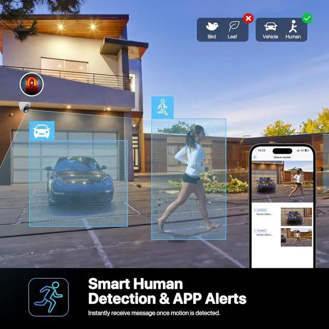 Alt view image 4 of 7 - 4K POE Camera Outdoor, IP Dome Wired Security Indoor Camera with Human/Vehicle Detection, 8MP HD Color Night Vision, Two Way Audio, Waterproof, 24/7 Recording, RTSP, ONVIF, Up to 512GB SD Card