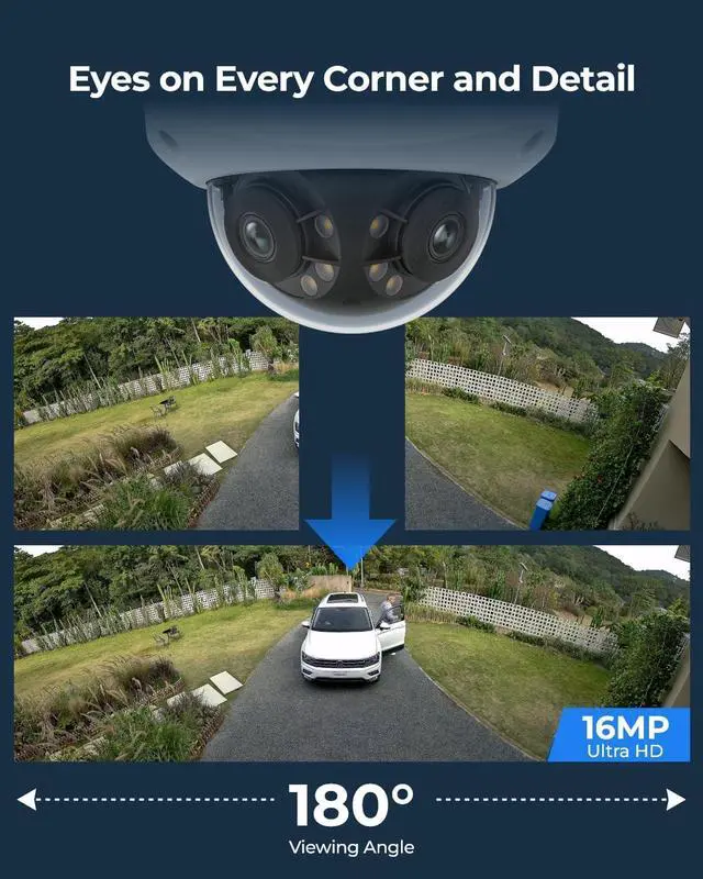 Alt view image 2 of 6 - 16MP UHD Dual-Lens PoE Security Camera with 180° Panoramic, Motion Track, Color Night Vision, Smart Detection, 2 Way Talk, IK10 Vandal-Proof, IP67 Weatherproof, No PT Supported