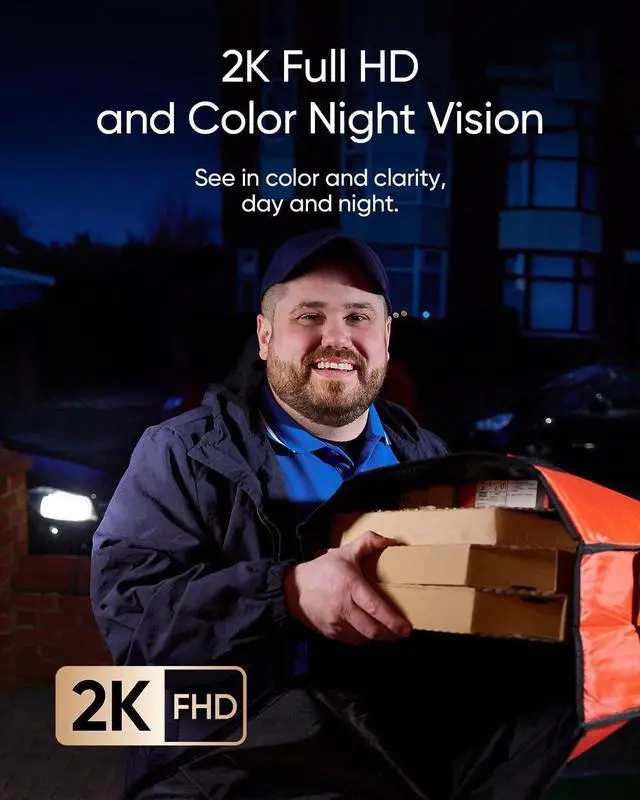 Alt view image 4 of 6 - Security Video Doorbell E340 (Battery Powered), Dual Cameras with Delivery Guard, 2K Full HD and Color Night Vision, HomeBase S380 Compatible, No Monthly Fee