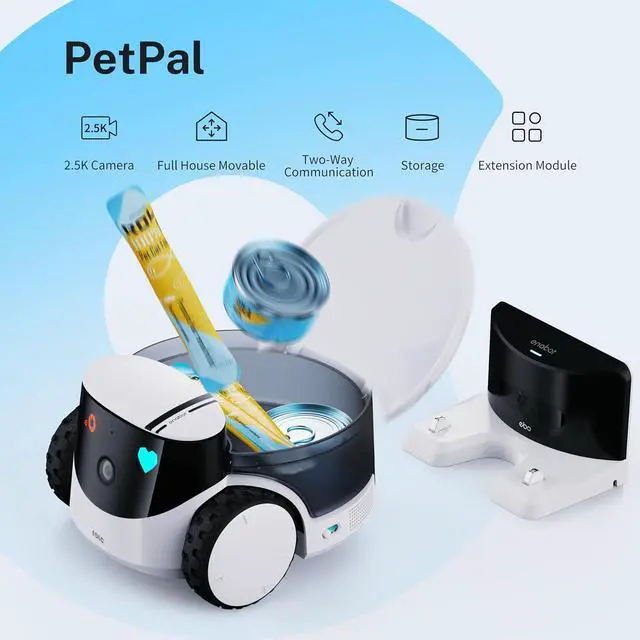 Alt view image 2 of 7 - 2.5K Camera Robot: Movable WiFi QHD Cam, Indoor Smart Home Security, Night Vision, 2-Way Audio, Remote App Control, Photo, Video for Cat/Dog/Family (w/Storage Module)