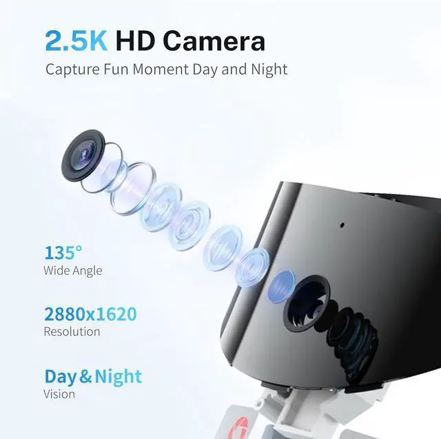 Alt view image 3 of 7 - 2.5K Camera Robot: Movable WiFi QHD Cam, Indoor Smart Home Security, Night Vision, 2-Way Audio, Remote App Control, Photo, Video for Cat/Dog/Family (w/Storage Module)