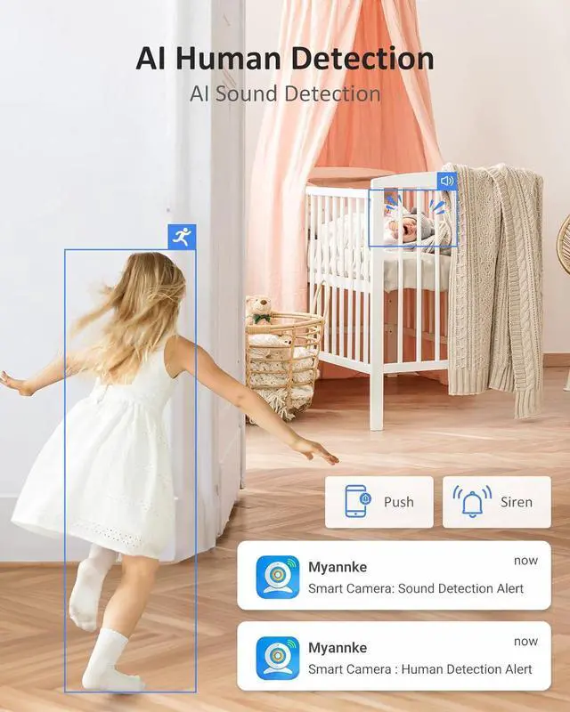 Alt view image 5 of 7 - 4K UHD Indoor Security Camera, Crater Reno 8MP Smart 2.4/5 GHz WiFi Camera with PTZ, Night Vision, 2-Way Audio, Smart Human Detection, Works with Alexa, Ideal for Baby/Pet Camera/Home Security