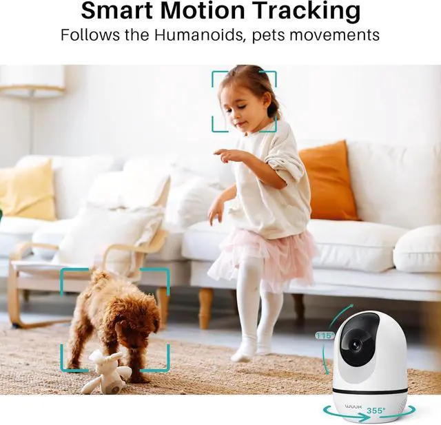 Alt view image 6 of 7 - 4MP Indoor Security Camera, Pan Tilt Cam for Baby Monitor, Wi-Fi Home Security Pet Camera for Dog or Cat, Motion Detection & Tracking, Night Vision, 2-Way Audio, Compatible with Alexa & Google