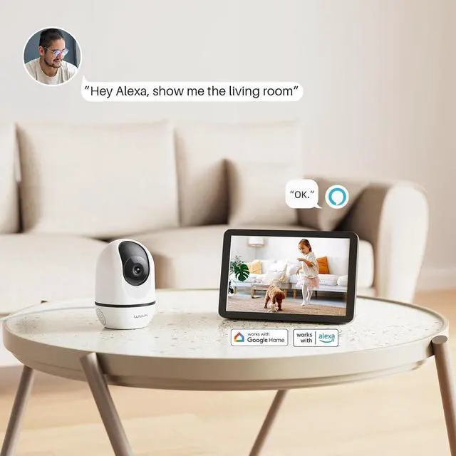 Alt view image 5 of 7 - 4MP Indoor Security Camera, Pan Tilt Cam for Baby Monitor, Wi-Fi Home Security Pet Camera for Dog or Cat, Motion Detection & Tracking, Night Vision, 2-Way Audio, Compatible with Alexa & Google