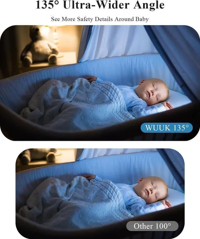 Alt view image 3 of 7 - 2K Video Baby Monitor, 5.5'' Baby Monitor with 360 PTZ Color Display with 135° Wide Angle, 3700mAh Battery, Ultra-clear Night Vision, Baby camera with App, Temper & Humidity Sensor, Cry Detection