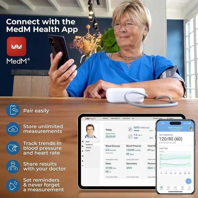 Alt view image 4 of 6 - Blood Pressure Monitor Bluetooth for Home Use - Upper Arm with App Integration, Easy-to-Use One-Touch Operation, and Large Backlit Display for Convenient Monitoring.