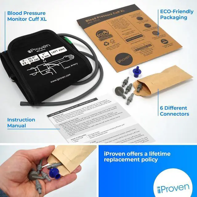 Alt view image 6 of 6 - Extra Large Cuff Compatible with All Automatic Blood Pressure Monitors, Curved Fit, 9"-20.5" Inches (22-52CM), XL Replacement Cuff for Big Arms with 6 Connectors