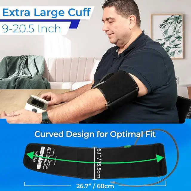 Alt view image 2 of 6 - Extra Large Cuff Compatible with All Automatic Blood Pressure Monitors, Curved Fit, 9"-20.5" Inches (22-52CM), XL Replacement Cuff for Big Arms with 6 Connectors