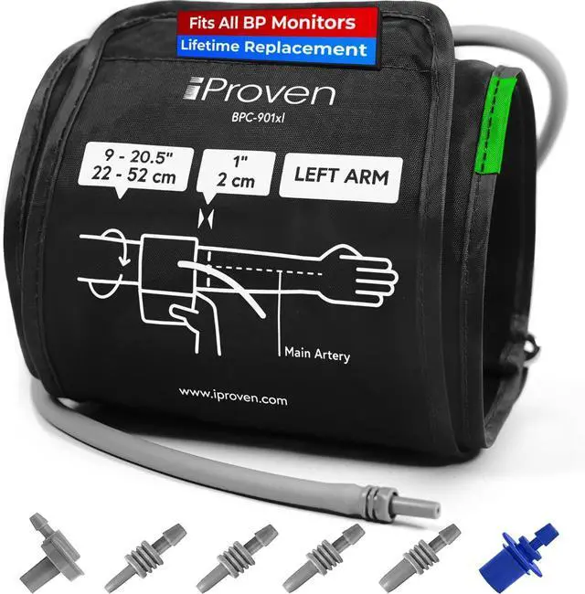 Main image of Extra Large Cuff Compatible with All Automatic Blood Pressure Monitors, Curved Fit, 9"-20.5" Inches (22-52CM), XL Replacement Cuff for Big Arms with 6 Connectors