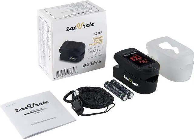 Alt view image 5 of 7 - Fingertip Pulse Oximeter Blood Oxygen Saturation Monitor with Silicone Cover, Batteries and Lanyard (Royal Black)