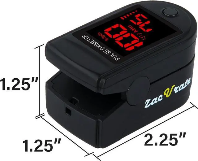 Alt view image 3 of 7 - Fingertip Pulse Oximeter Blood Oxygen Saturation Monitor with Silicone Cover, Batteries and Lanyard (Royal Black)